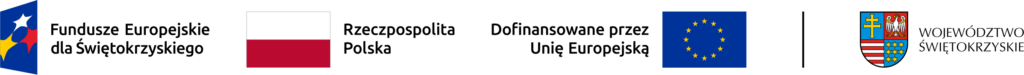 Pasek z logotypami: Funduszy Europejskich, Unii Europejskiej oraz flagi Rzeczpospolitej Polskiej i Województwa Świętokrzyskiego 