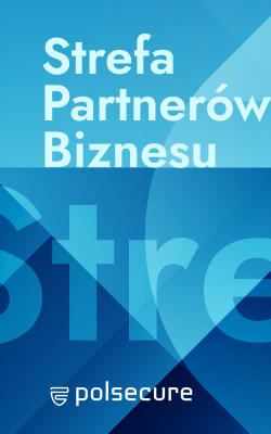 Plakat informacyjny targów Polsecure w kolorach niebieskich